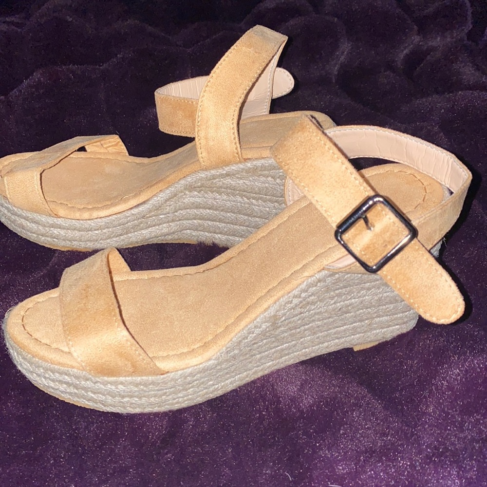 Khaki beige espadrille, wedge sandals